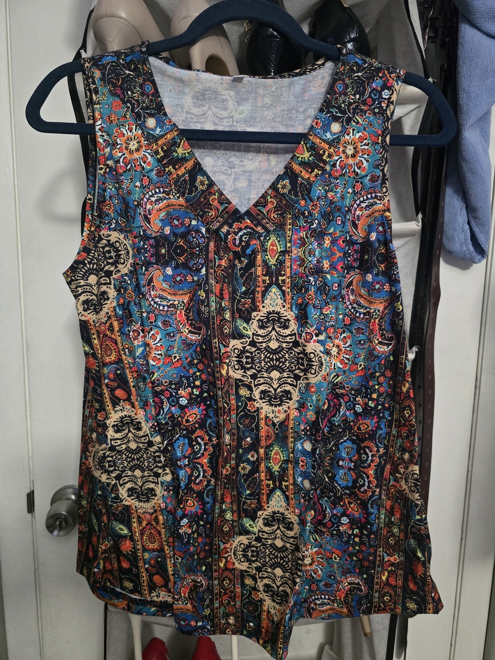 Amazon Multicolor Paisley V-Neck Tank Top